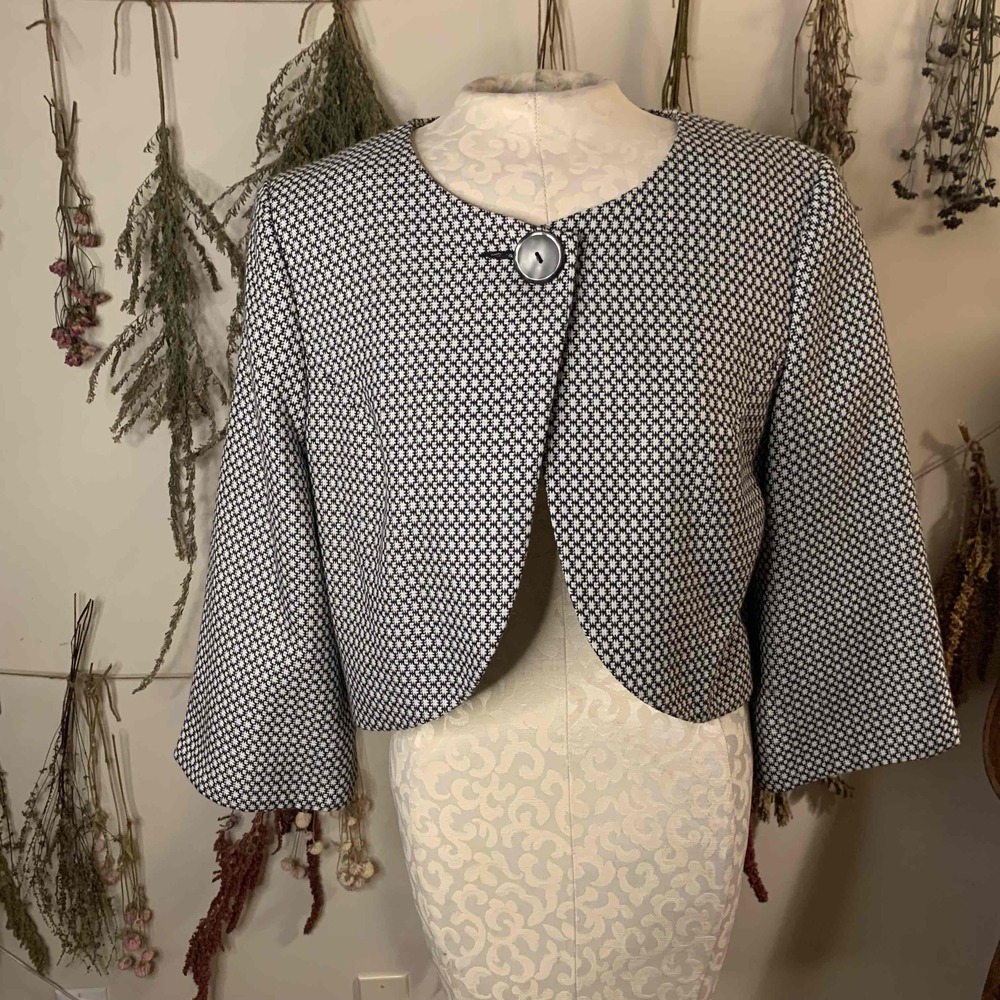 Worthington Houndstooth Cropped Jacket 3/4 Sleeves Size 12